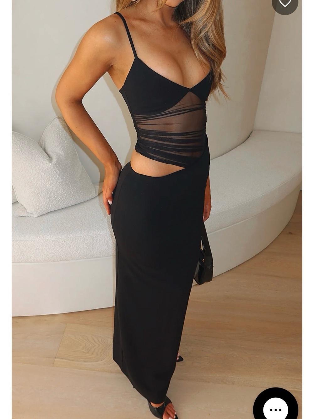 White Fox Boutique Call Me Up Tank Maxi Dress Black Sheer Mesh Panel Going Out